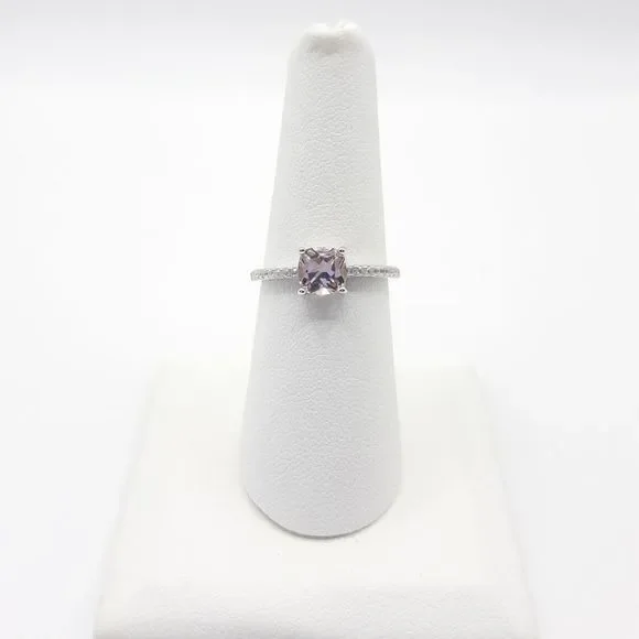 Created Morganite Cushion Cut Sterling Ring - Picture 5 of 5